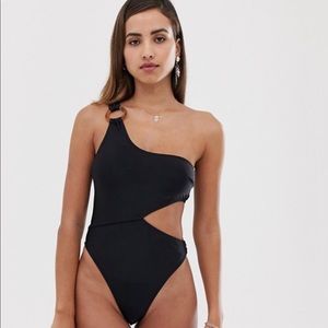 Black tortoise shell cut out swimsuit